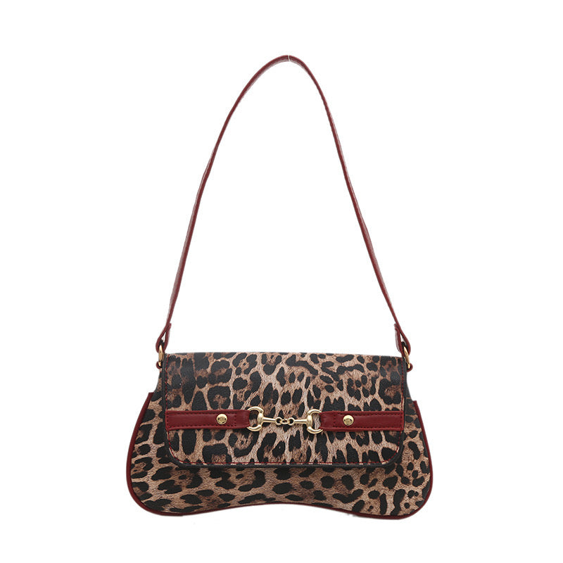 Leopard Leather Shoulder Handbag