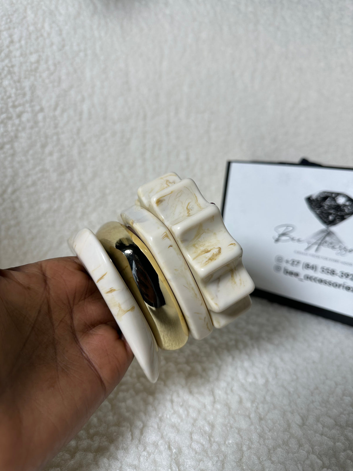 4-Piece Cream & Gold Statement Bangle Set