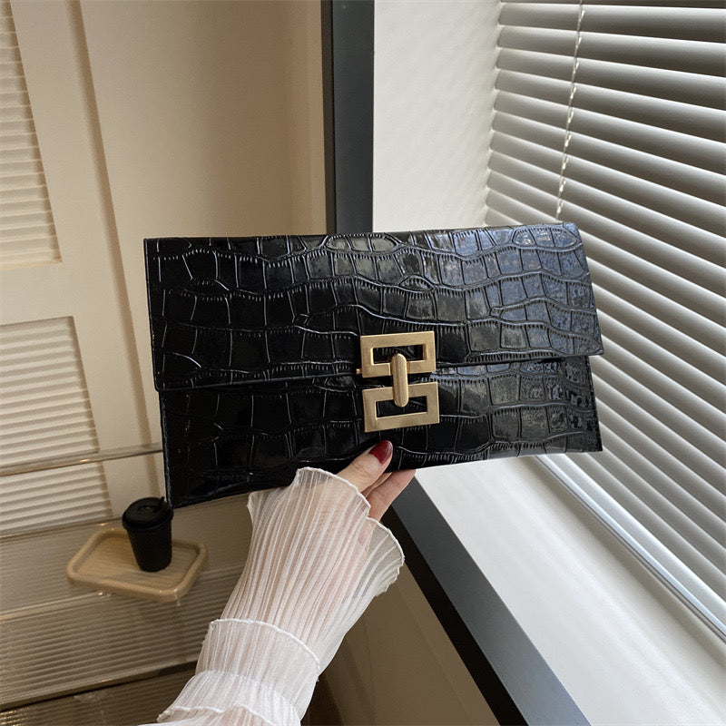 Croc Crush Embossed faux Leather clutch