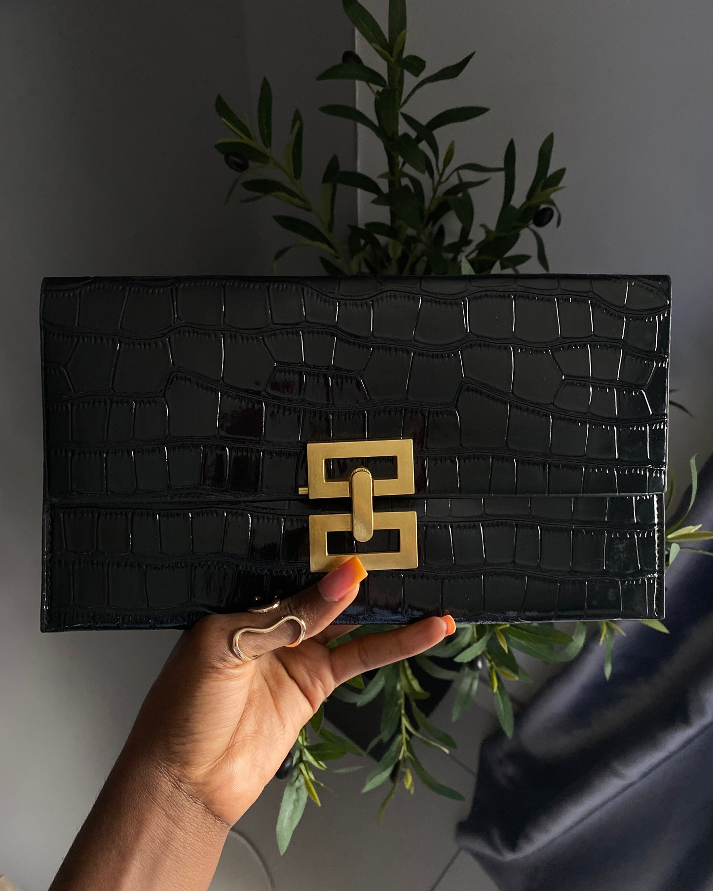 Croc Crush Embossed faux Leather clutch
