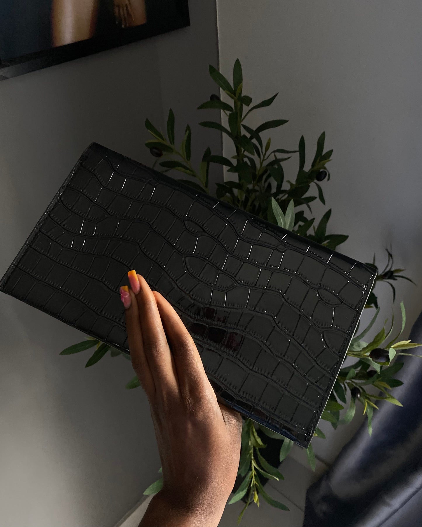 Croc Crush Embossed faux Leather clutch
