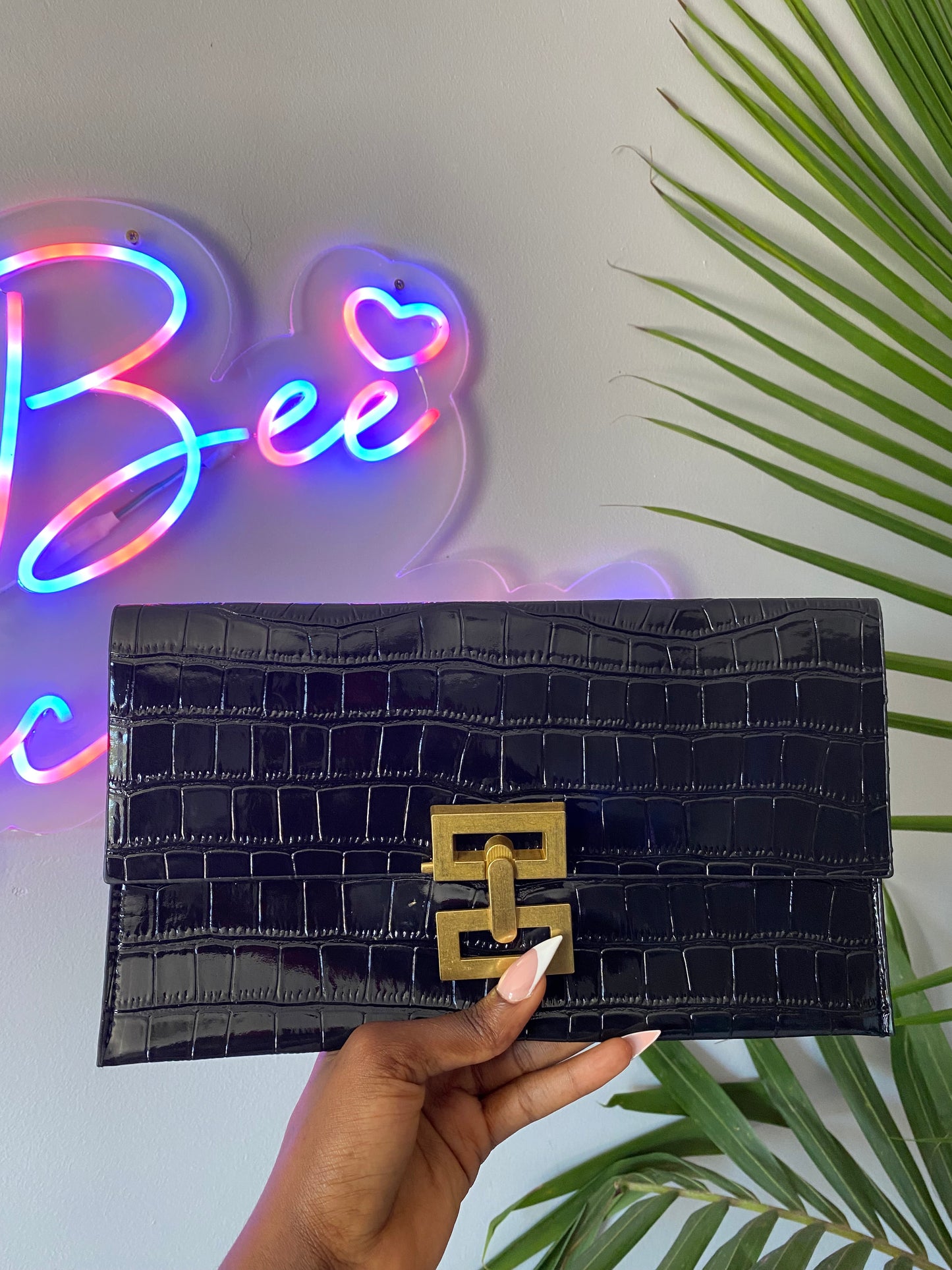 Croc Crush Embossed faux Leather clutch