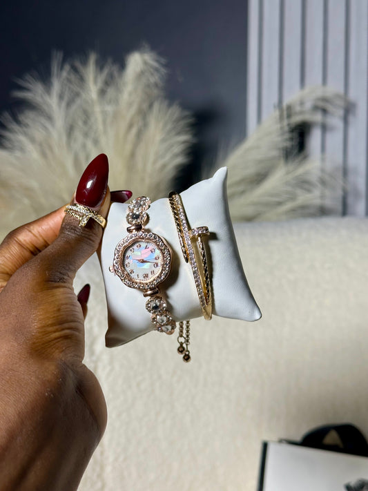 Rose Gold Pearl Watch Set