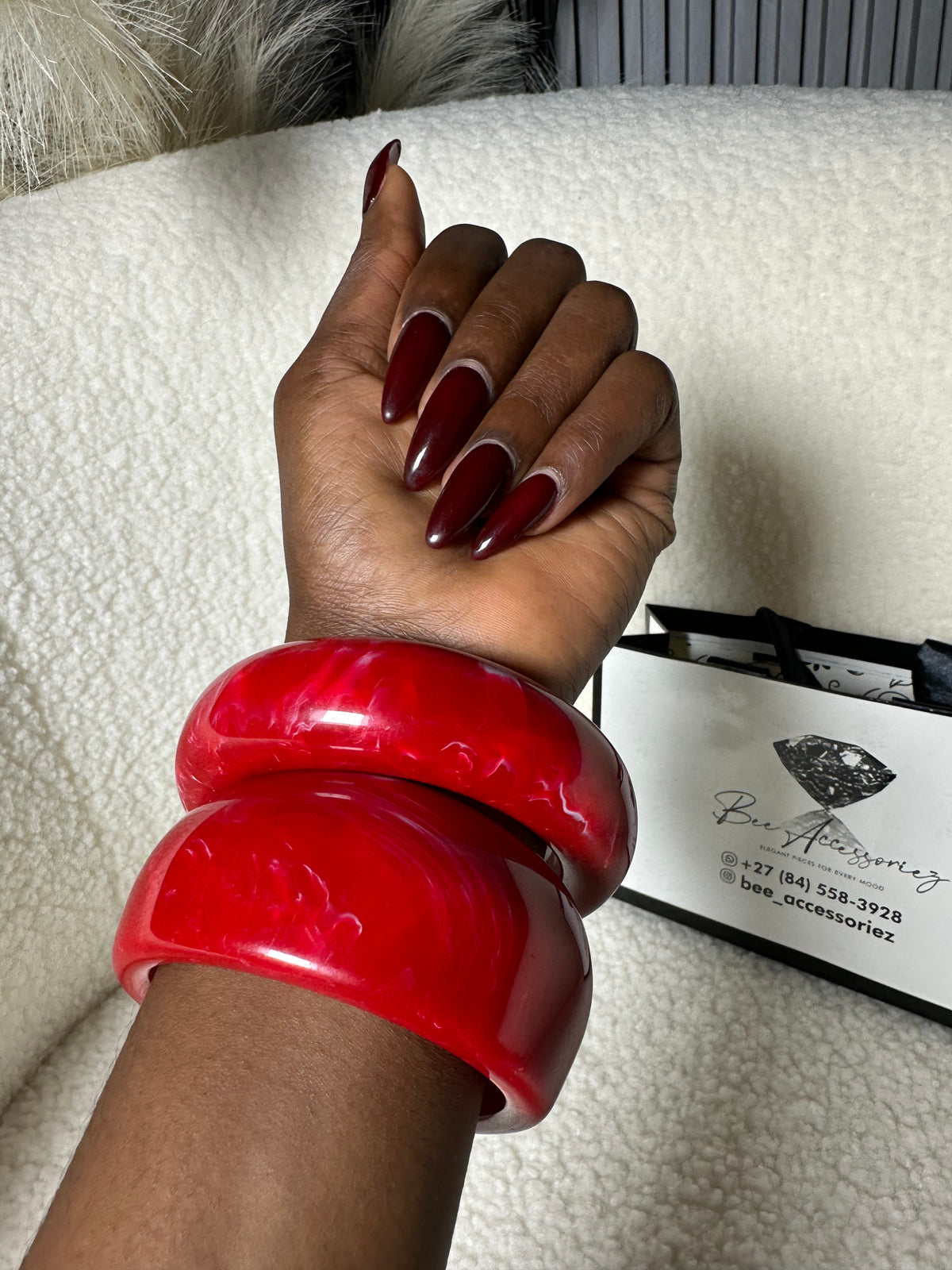 2-Piece Red Resin Bangle Set