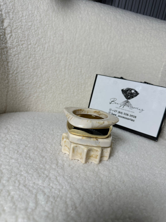 4-Piece Cream & Gold Statement Bangle Set
