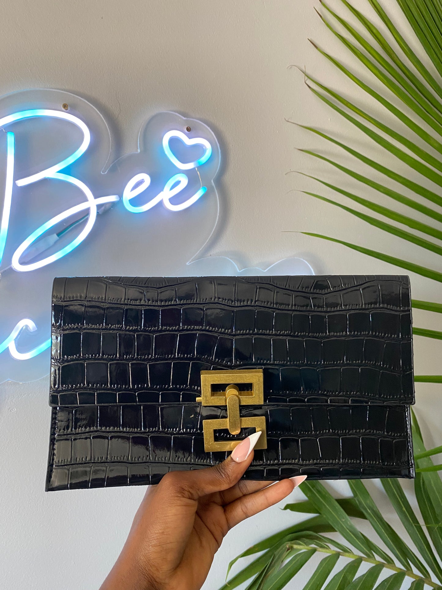 Croc Crush Embossed faux Leather clutch